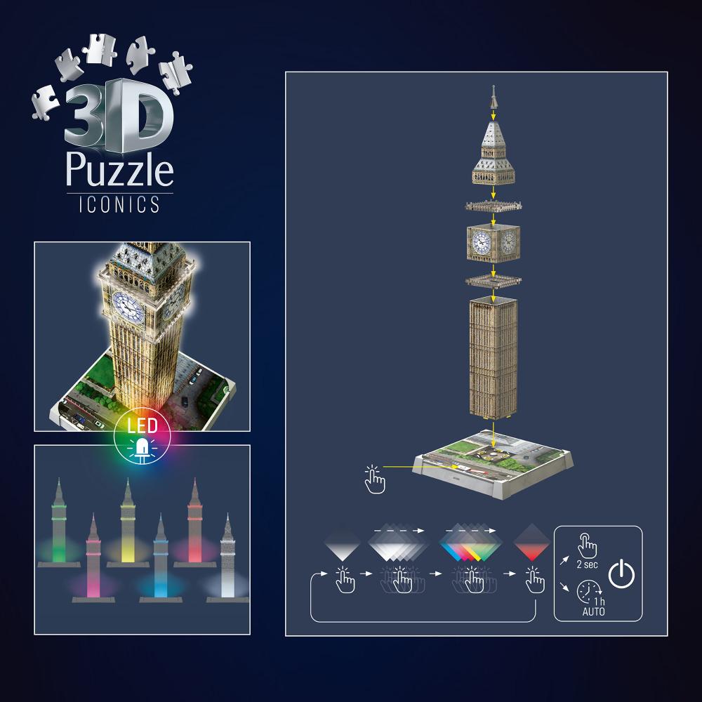 216 Teile Ravensburger 3D Puzzle Iconics Bauwerk Big Ben mit Licht 12008025