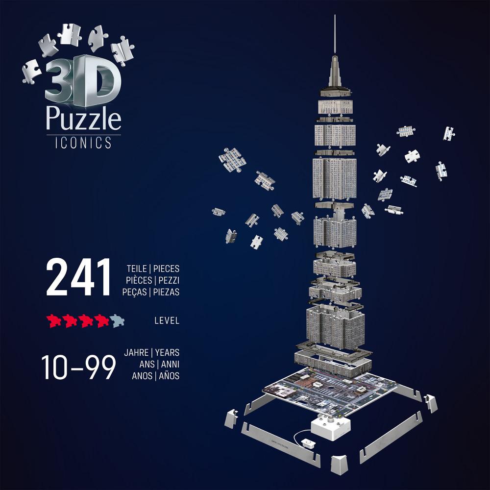 216 Teile Ravensburger 3D Puzzle Iconics Bauwerk Empire State Building mit Licht 12008026