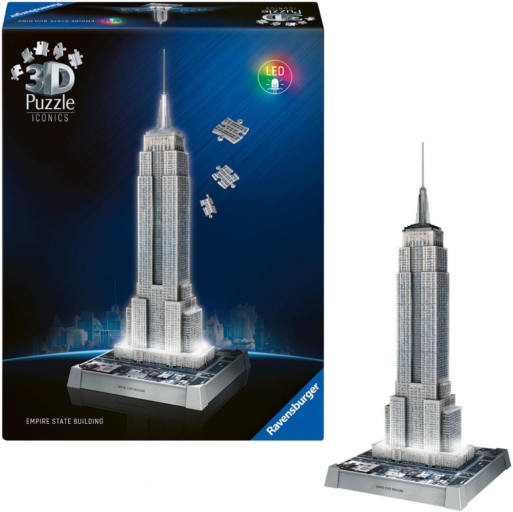 216 Teile Ravensburger 3D Puzzle Iconics Bauwerk Empire State Building mit Licht 12008026