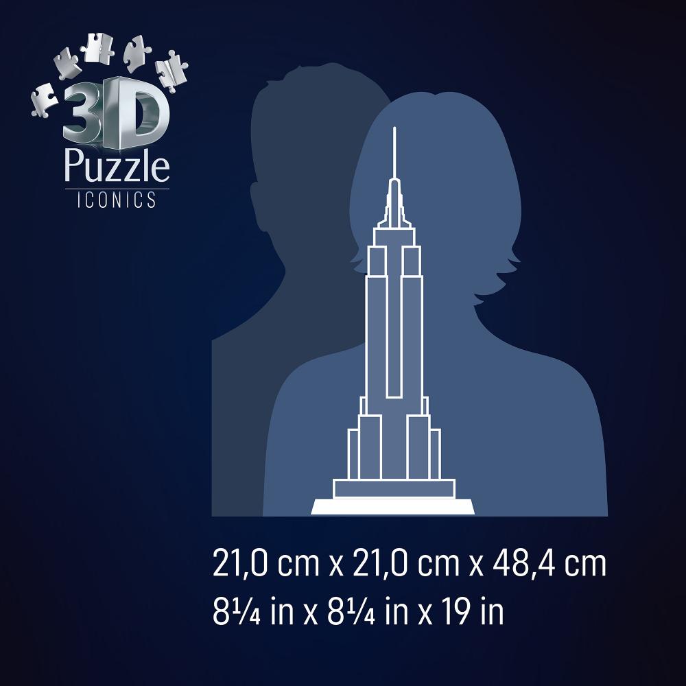 216 Teile Ravensburger 3D Puzzle Iconics Bauwerk Empire State Building mit Licht 12008026