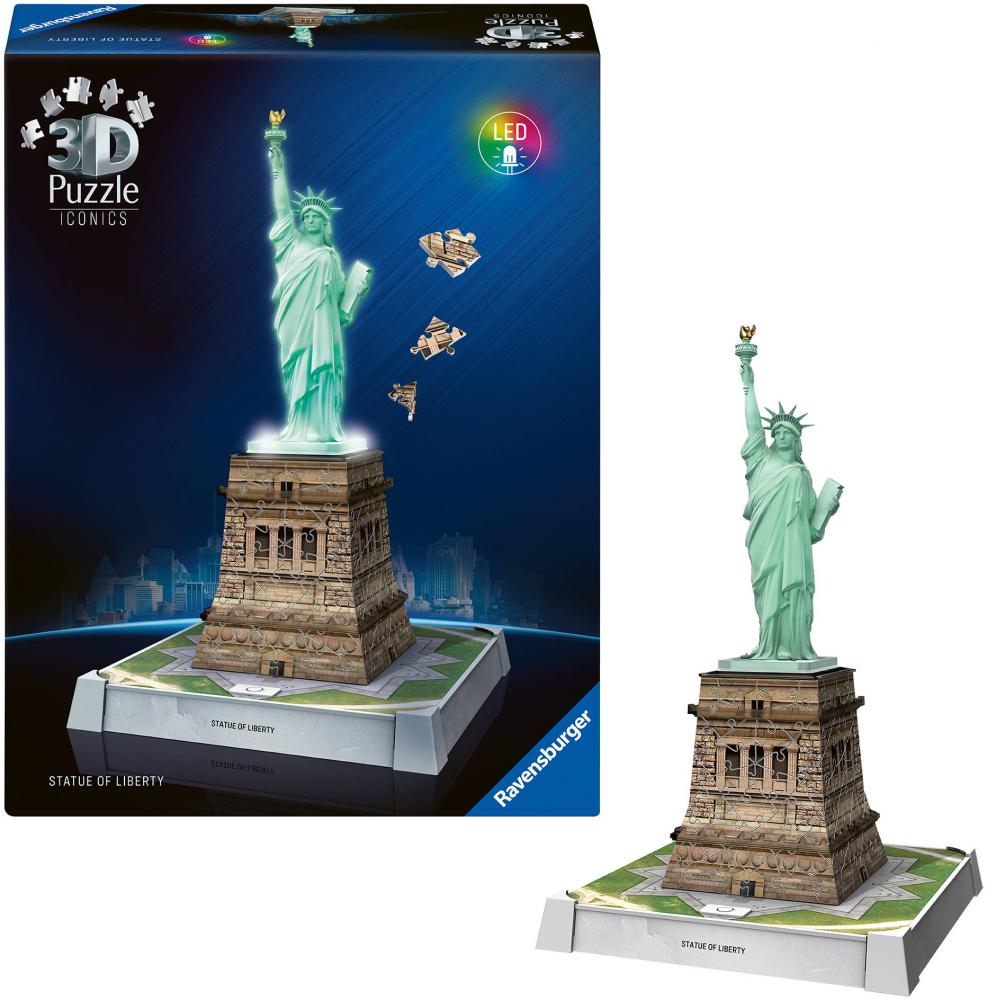 108 Teile Ravensburger 3D Puzzle Iconics Bauwerk Freiheitsstatue mit Licht 12008027