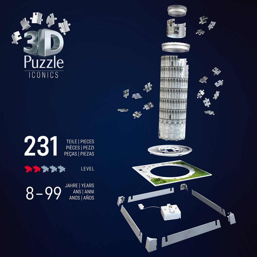 216 Teile Ravensburger 3D Puzzle Iconics Bauwerk Schiefer Turm von Pisa mit Licht 12008028