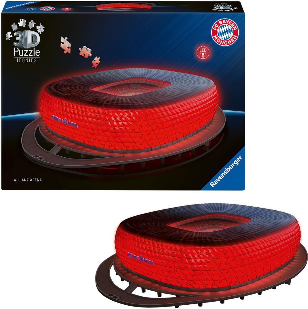 216 Teile Ravensburger 3D Puzzle Iconics Bauwerk Allianz Arena mit Licht 12008033