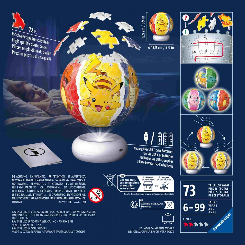 72 Teile Ravensburger 3D Puzzle Ball Nachtlicht Pokémon 12008053