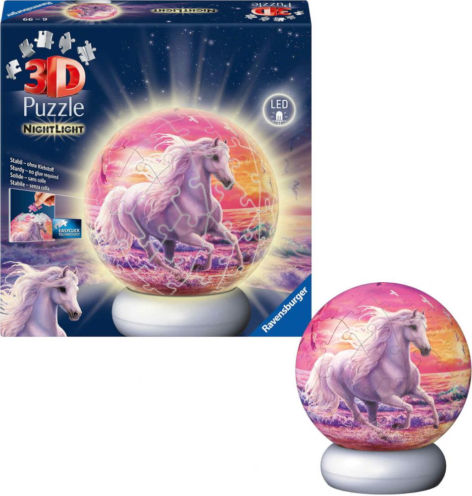 72 Teile Ravensburger 3D Puzzle Ball Nachtlicht Pferde am Strand 12008054
