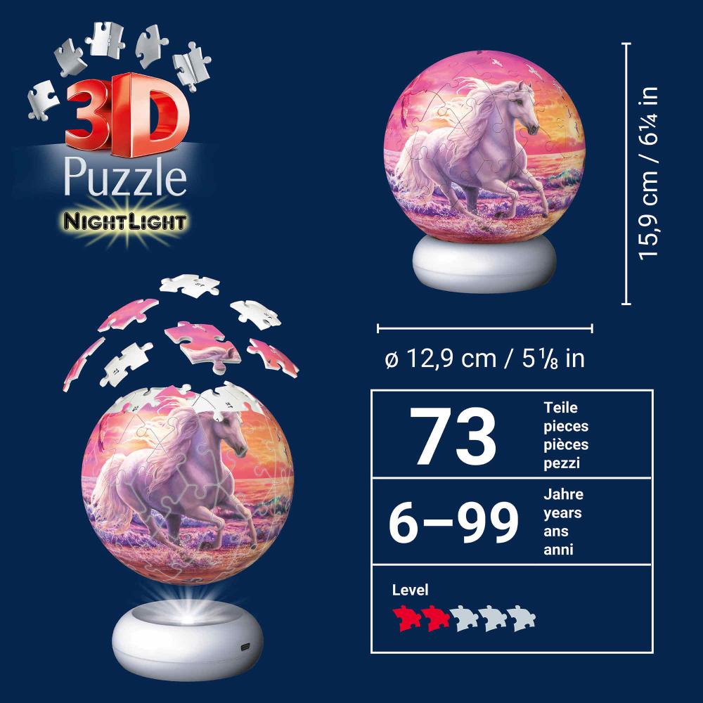 72 Teile Ravensburger 3D Puzzle Ball Nachtlicht Pferde am Strand 12008054