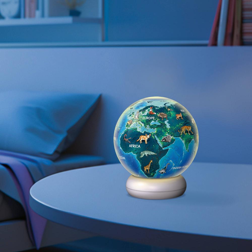 72 Teile Ravensburger 3D Puzzle Ball Nachtlicht Erde mit Tiermotiven 12008055