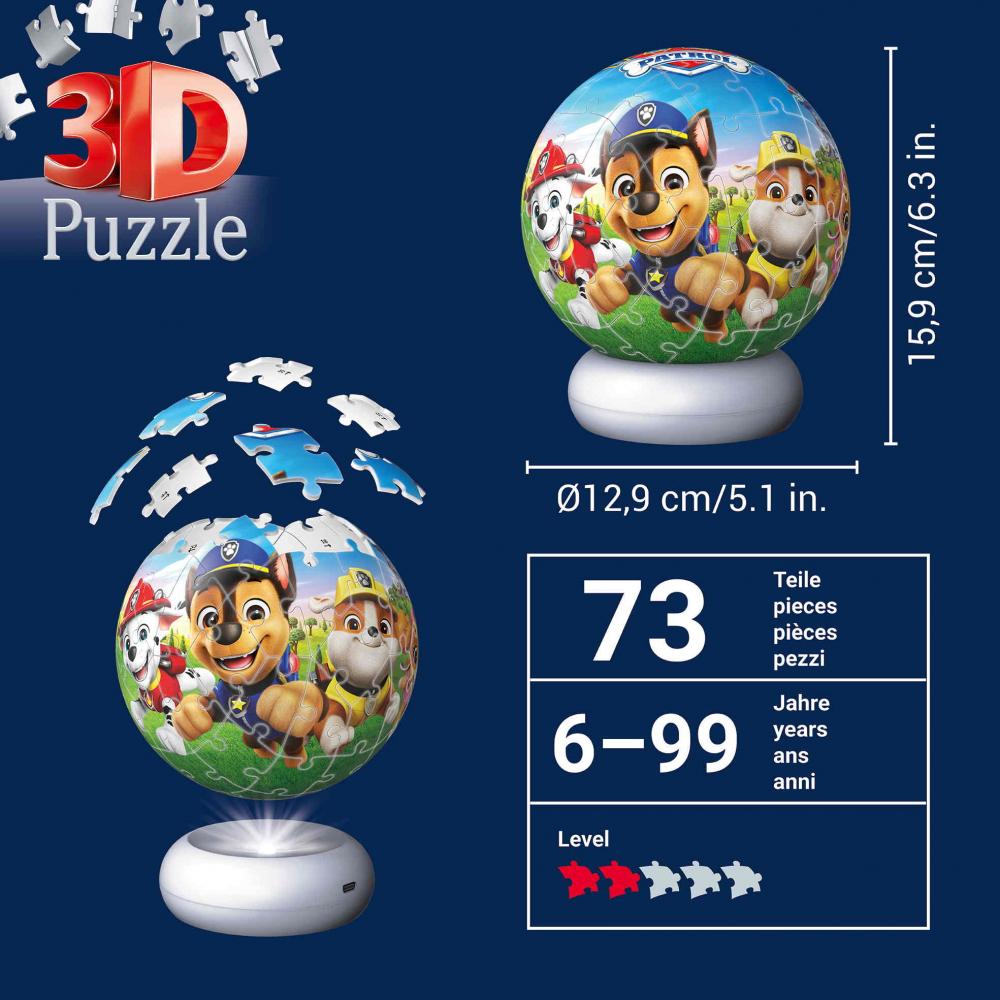 72 Teile Ravensburger 3D Puzzle Ball Nachtlicht Paw Patrol 12008057