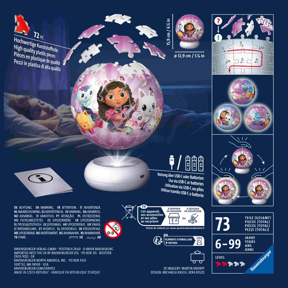 72 Teile Ravensburger 3D Puzzle Ball Nachtlicht Gabby's Dollhouse 12008059