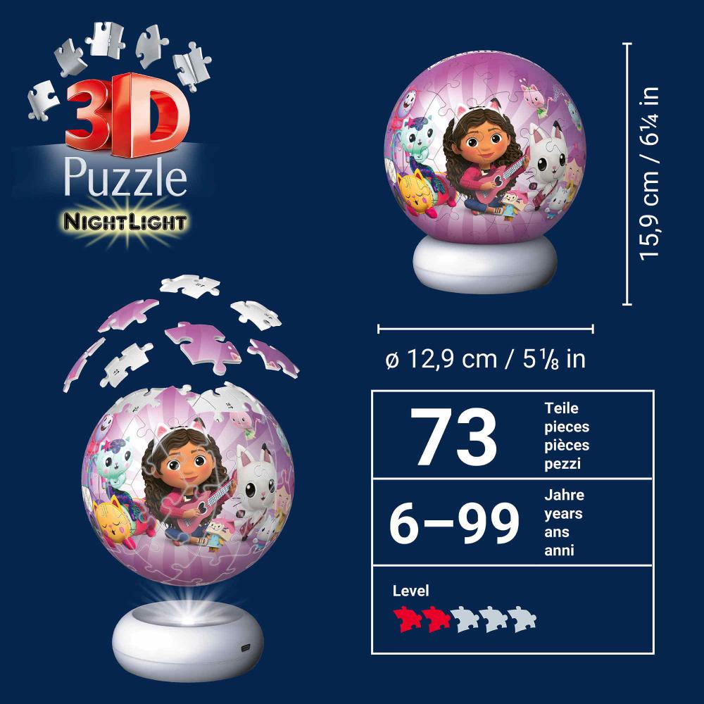 72 Teile Ravensburger 3D Puzzle Ball Nachtlicht Gabby's Dollhouse 12008059