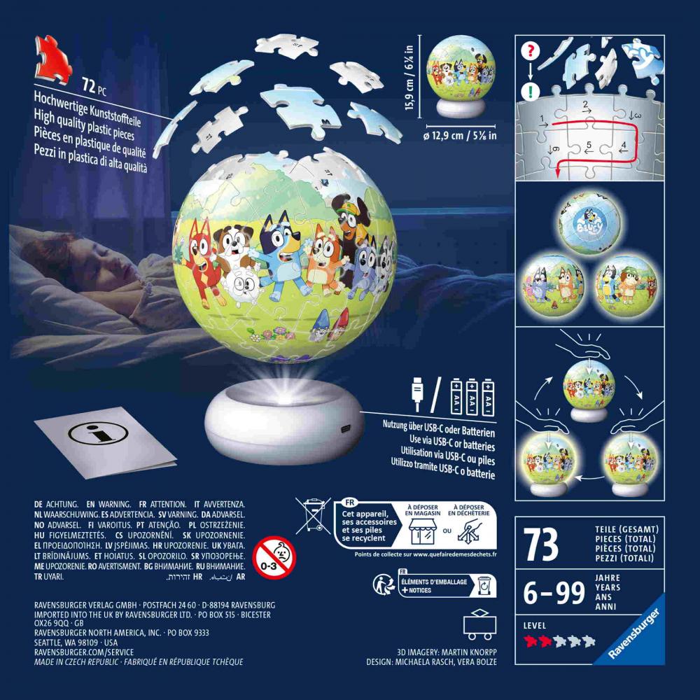 72 Teile Ravensburger 3D Puzzle Ball Nachtlicht Bluey 12008060