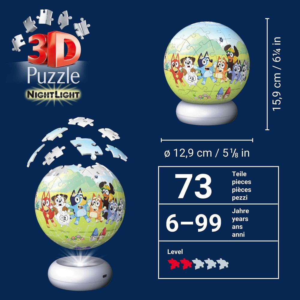 72 Teile Ravensburger 3D Puzzle Ball Nachtlicht Bluey 12008060