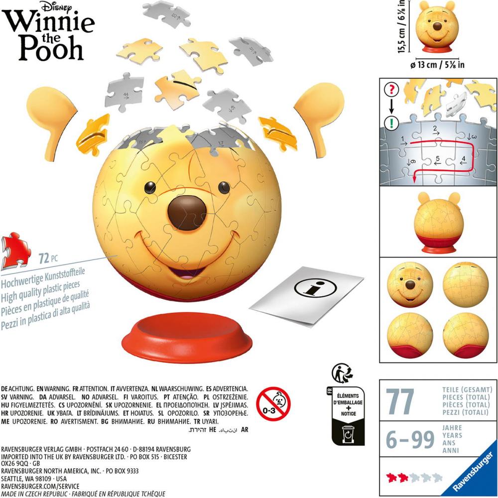 72 Teile Ravensburger 3D Puzzle Ball Disney Winnie Puuh mit Ohren 12008070