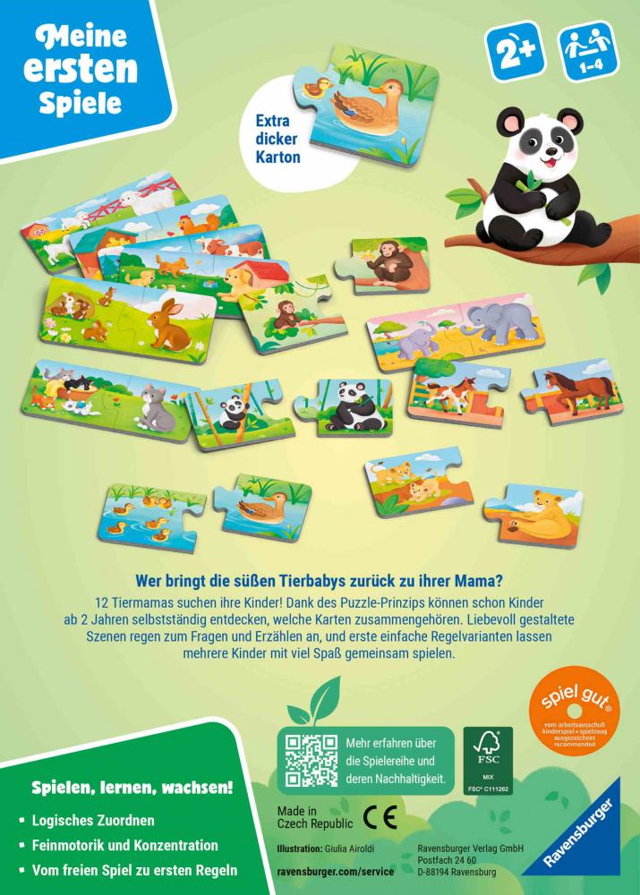Ravensburger Kinderspiel Meine ersten Spiele Legespiel Tiere und ihre Kinder 12010011