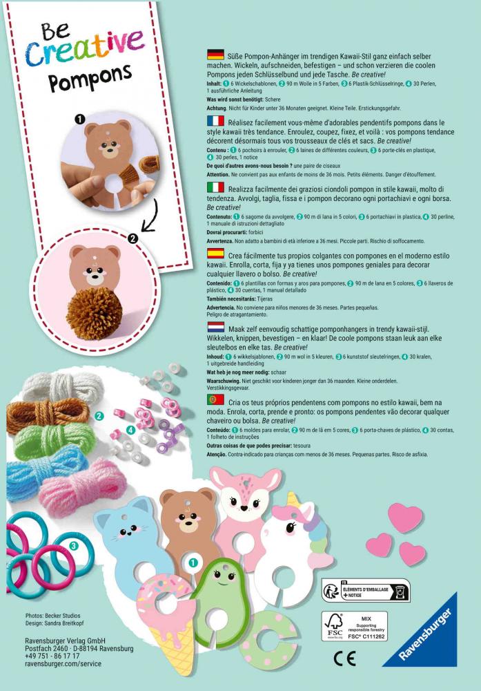 Ravensburger Creation kreative Grundtechniken BeCreative Midi Pompons Kawaii 12028010