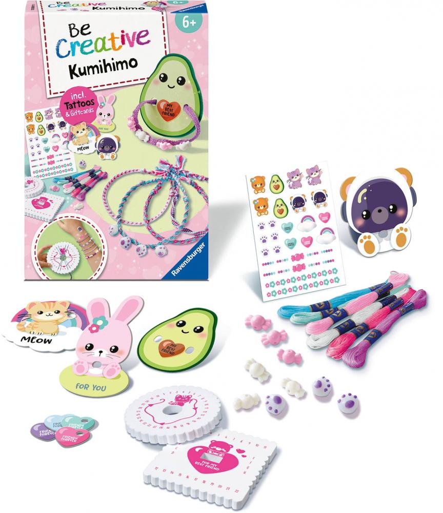 Ravensburger Creation kreative Grundtechnik Freundschaftsbändchen Kumihimo & Tattoos Kawaii 12028011