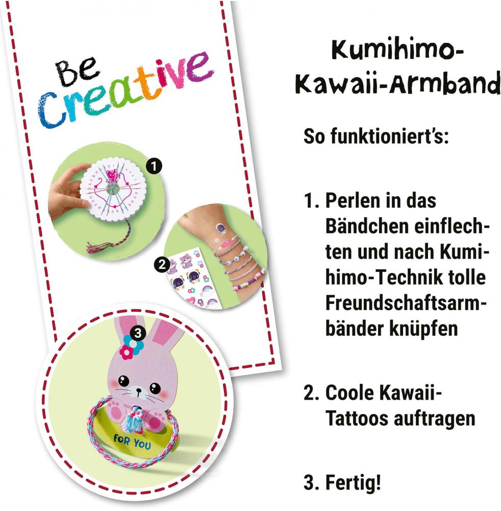 Ravensburger Creation kreative Grundtechnik Freundschaftsbändchen Kumihimo & Tattoos Kawaii 12028011