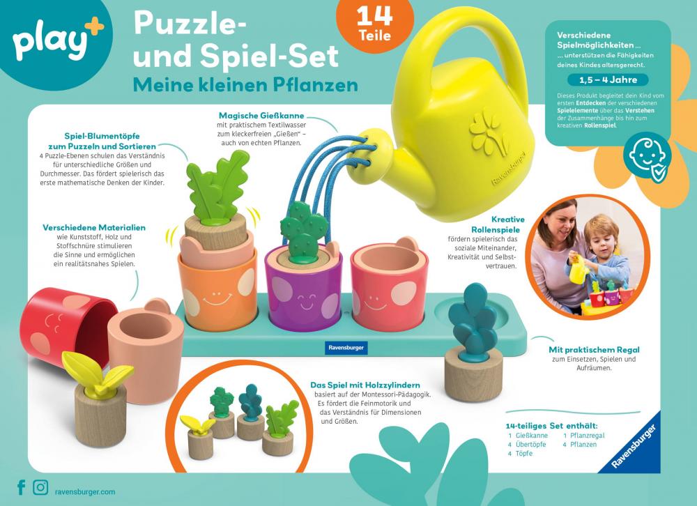 Ravensburger Kleinkindwelt Motorikspielzeug Play+ Puzzle- Spiel-Set Meine kleinen Pflanzen 12034063