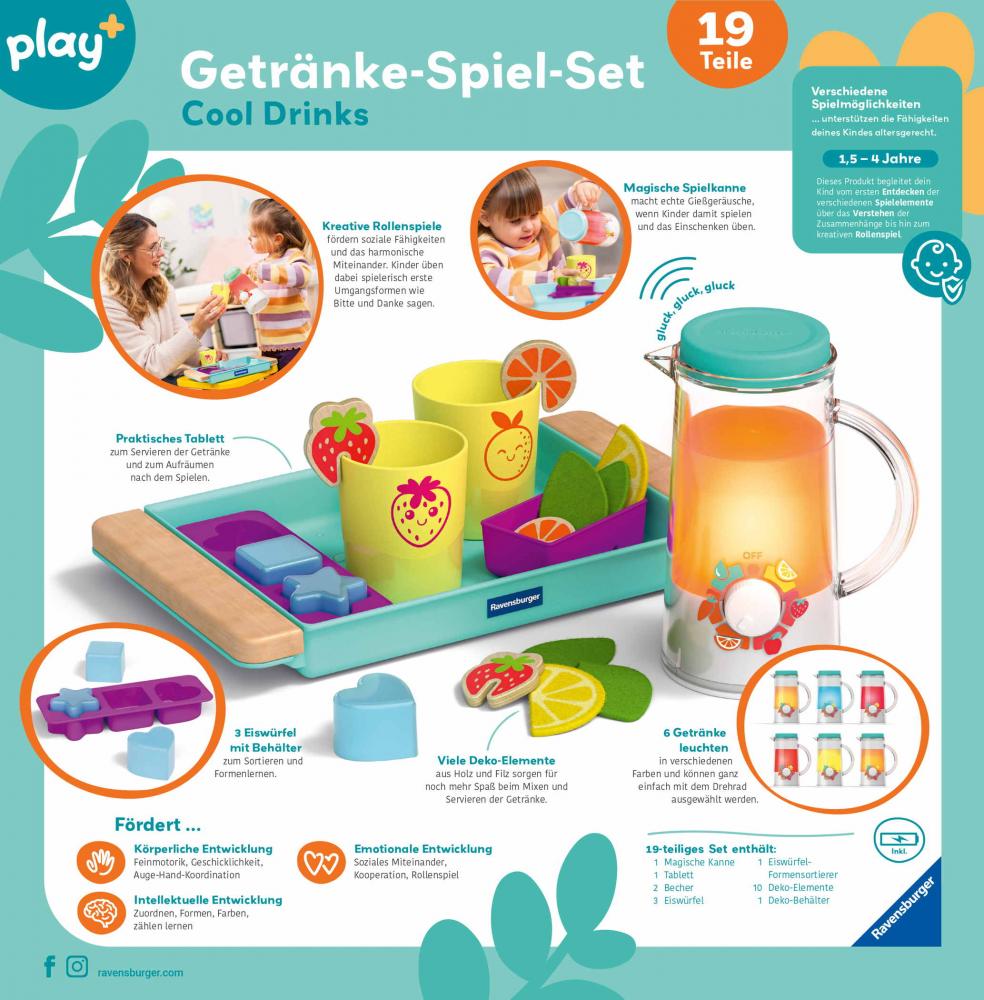 Ravensburger Spielwelt Küche Play+ Getränke-Spiel-Set Cool Drinks 12034066