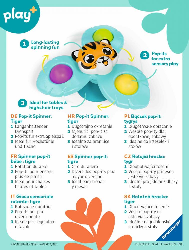Ravensburger Kleinkindwelt Motorikspielzeug Play+ Spin & Pop: Baby-Fidget-Spinner Tiger 12034080