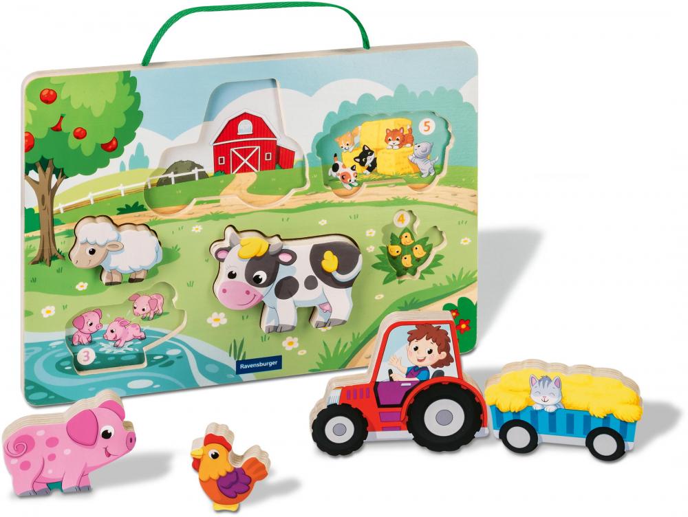 Ravensburger Kleinkindwelt Motorikspielzeug Play+ Magnetisches Holz-Zähl-Puzzle Bauernhof 12034123