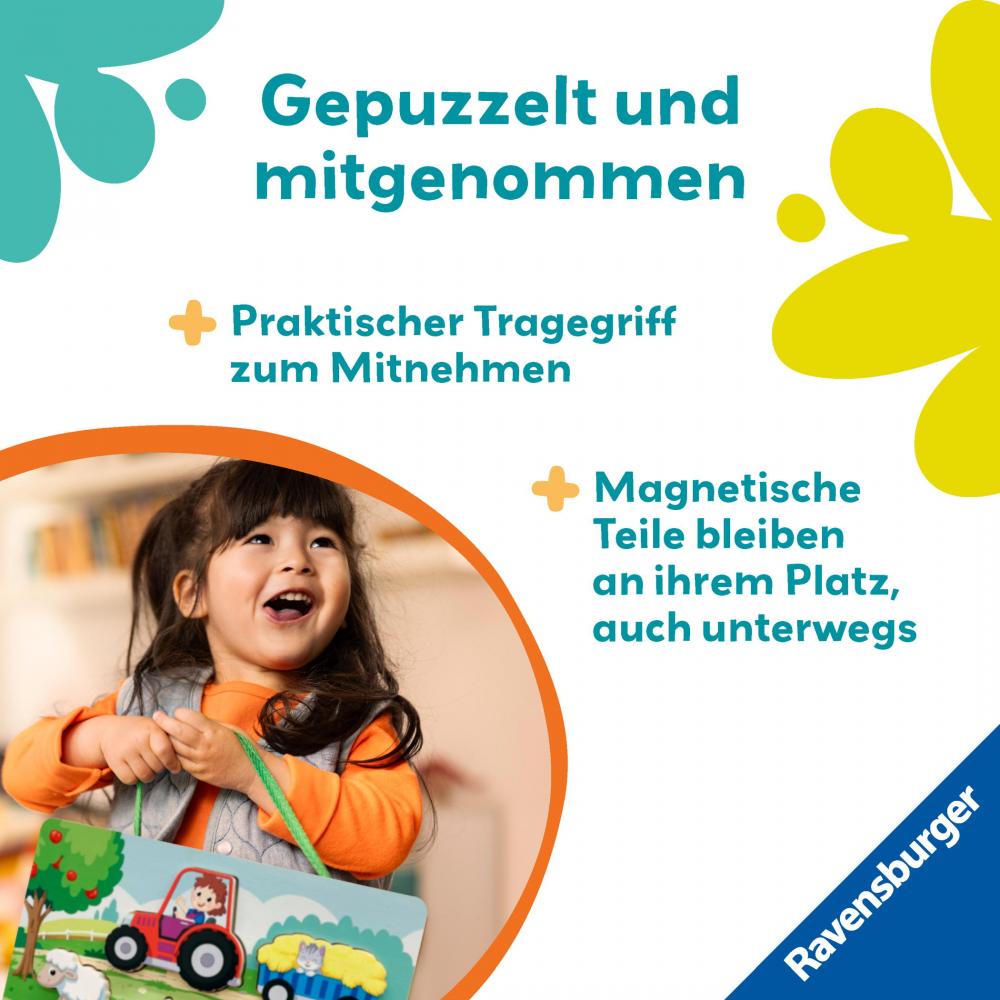 Ravensburger Kleinkindwelt Motorikspielzeug Play+ Magnetisches Holz-Zähl-Puzzle Bauernhof 12034123