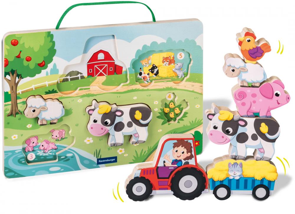 Ravensburger Kleinkindwelt Motorikspielzeug Play+ Magnetisches Holz-Zähl-Puzzle Bauernhof 12034123