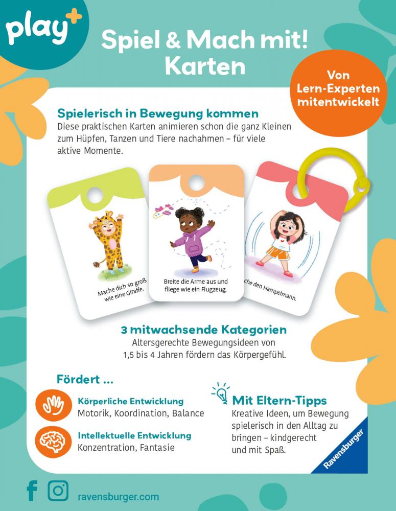 Ravensburger Kleinkindwelt Motorikspielzeug Play+ Karten Hüpfen, tanzen & bewegen 12034153