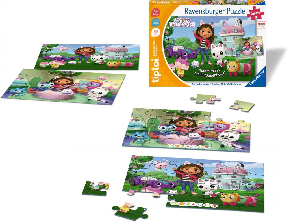 2 x 24 Teile Ravensburger Puzzle tiptoi Puzzeln, Entdecken, Erleben Gabby’s Dollhouse 00236