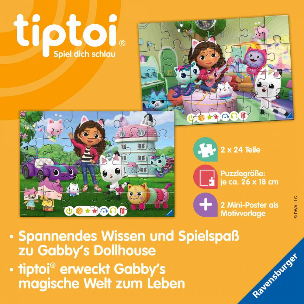 2 x 24 Teile Ravensburger Puzzle tiptoi Puzzeln, Entdecken, Erleben Gabby’s Dollhouse 00236