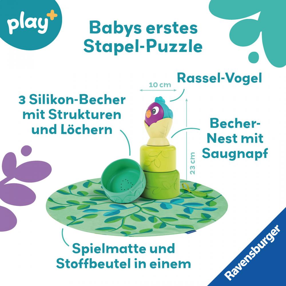 Ravensburger Babywelt Motorikspielzeuge Play+ Baby-Stapel-Puzzle Vogelnest 04857