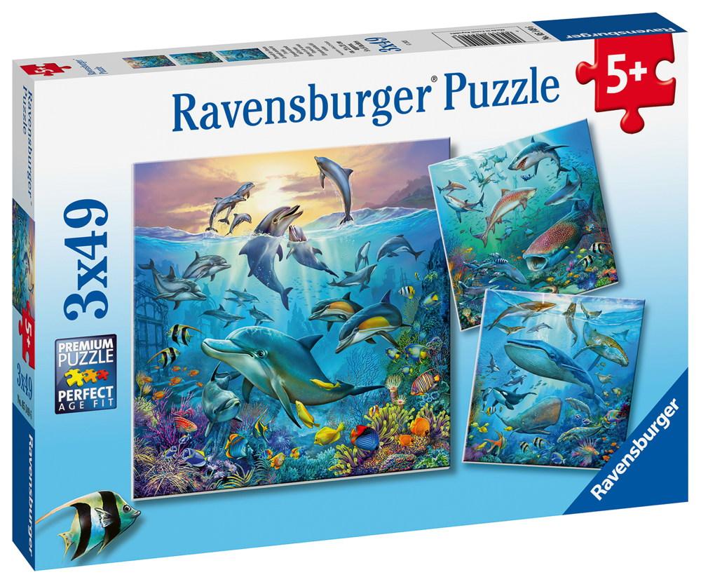 3 x 49 Teile Ravensburger Kinder Puzzle Tierwelt des Ozeans 05149