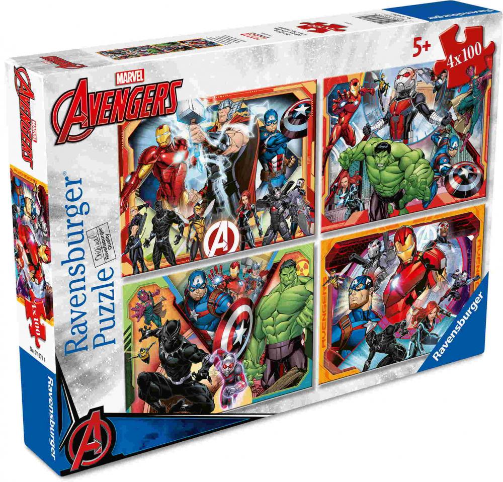 4 x 100 Teile Ravensburger Kinder Puzzle Die mächtigen Avengers 07079