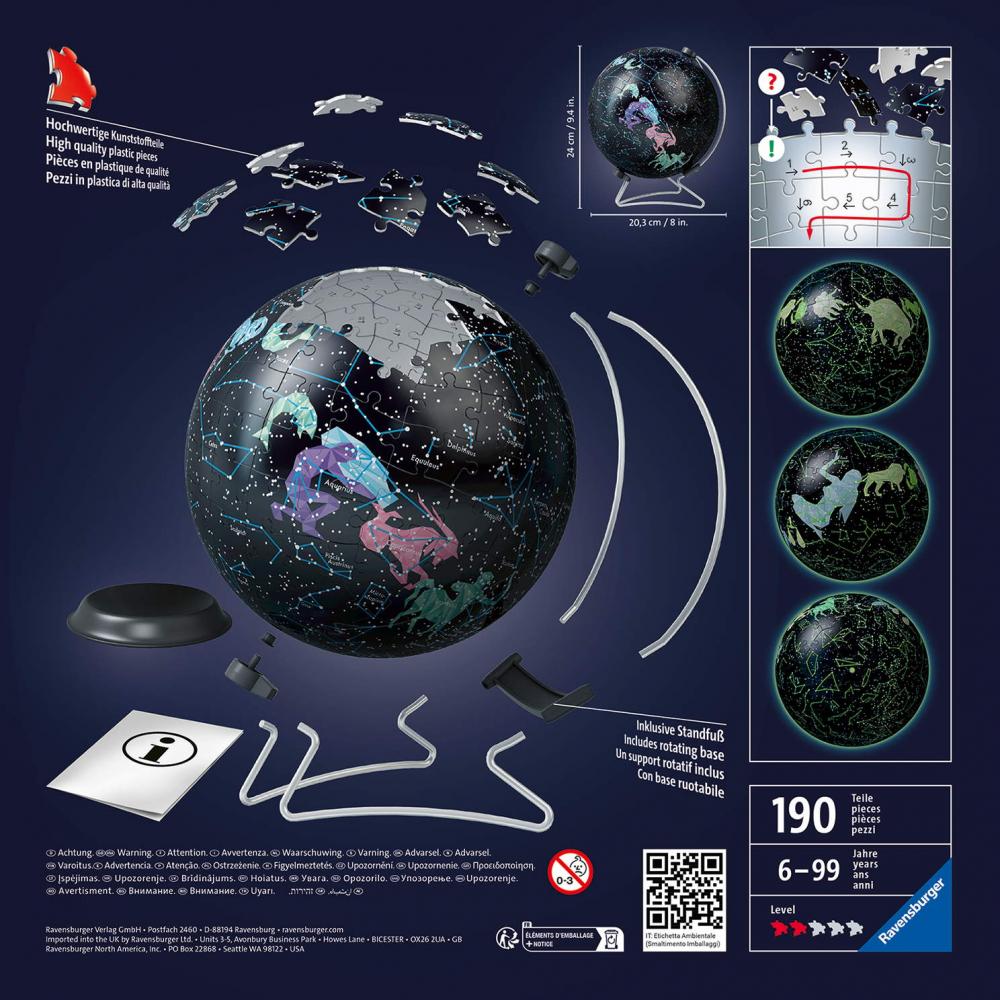 180 Teile Ravensburger 3D Puzzle Ball Starglobe Glow in the dark 11544