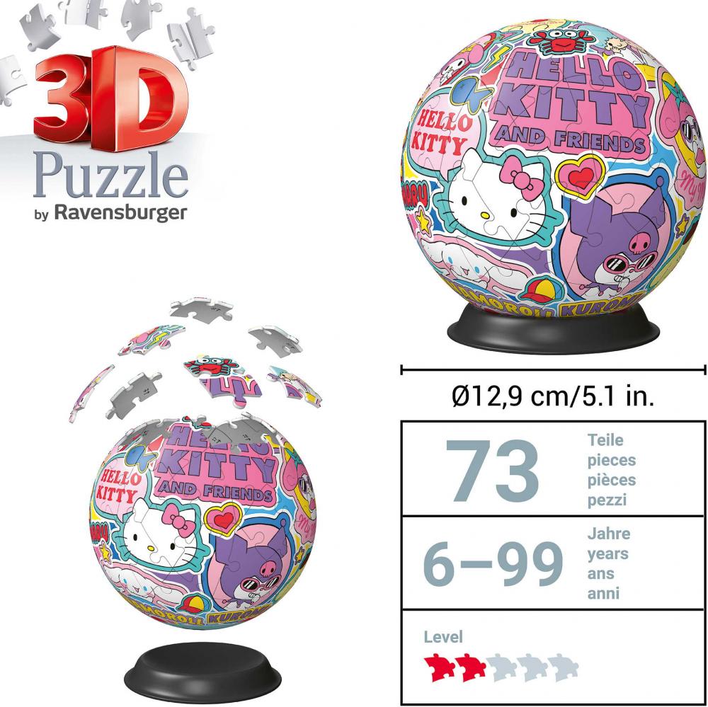 72 Teile Ravensburger 3D Puzzle Ball Hello Kitty and Friends 11630