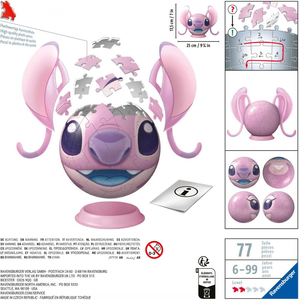 72 Teile Ravensburger 3D Puzzle Ball Disney Stitch Angel mit Ohren 11639