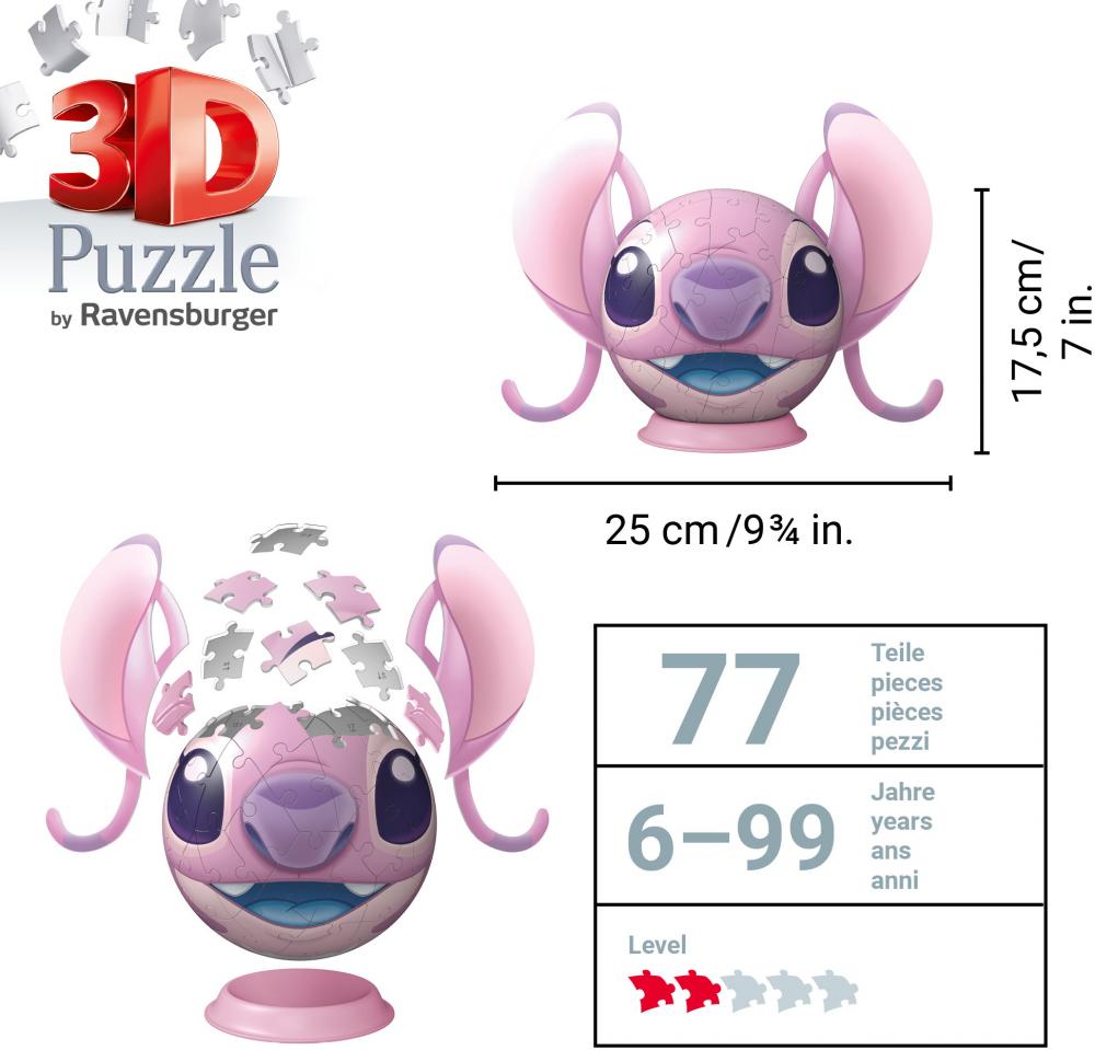 72 Teile Ravensburger 3D Puzzle Ball Disney Stitch Angel mit Ohren 11639
