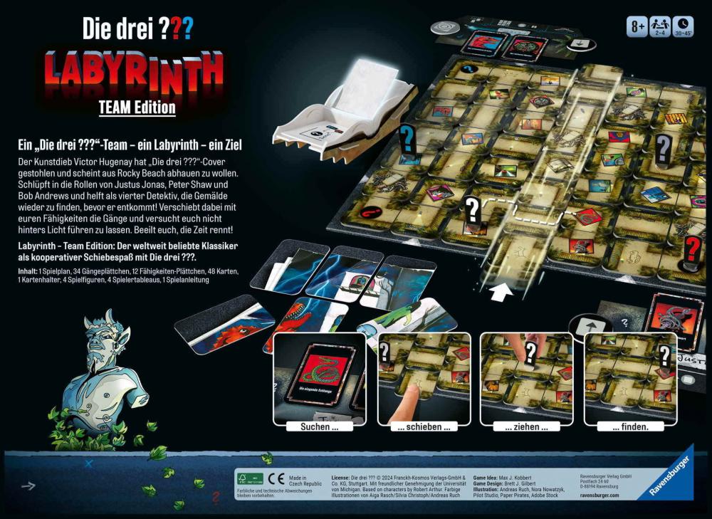 Ravensburger Familienspiel Such- und Schiebespiel Die drei ??? Labyrinth - Team Edition 22685