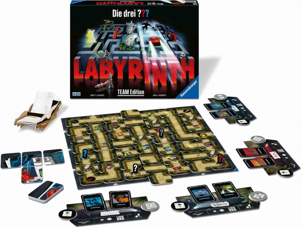Ravensburger Familienspiel Such- und Schiebespiel Die drei ??? Labyrinth - Team Edition 22685