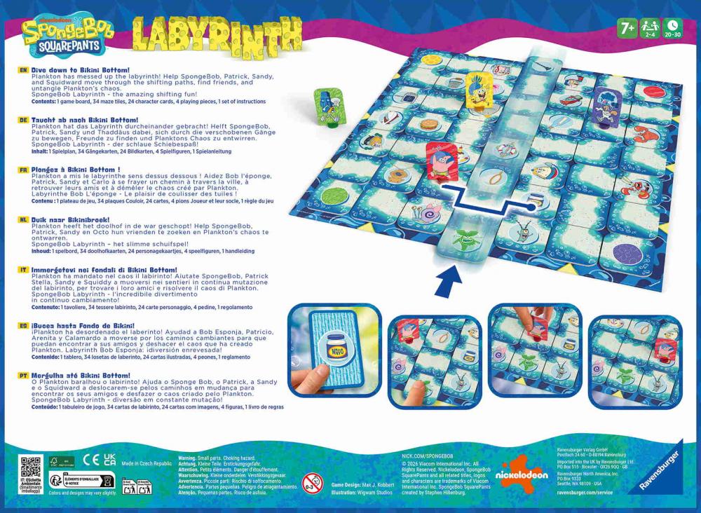 Ravensburger Familienspiel Such- und Schiebespiel SpongeBob Labyrinth 25090