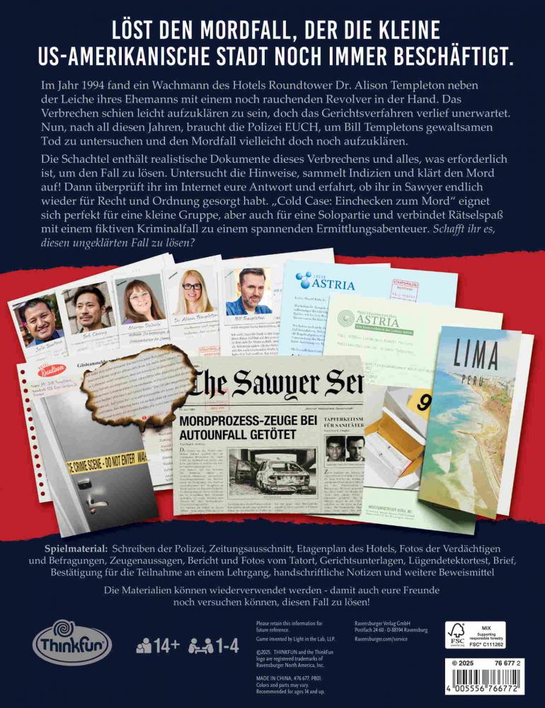 Thinkfun Familienspiel Logikspiel Cold Case Einchecken zum Mord 76677