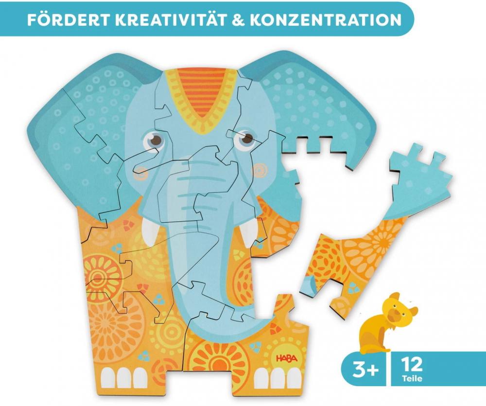 12 Teile HABA Kinder Puzzle 2 in 1 Elefant 2011068001