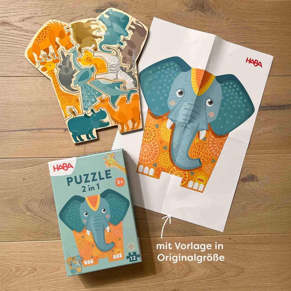 12 Teile HABA Kinder Puzzle 2 in 1 Elefant 2011068001