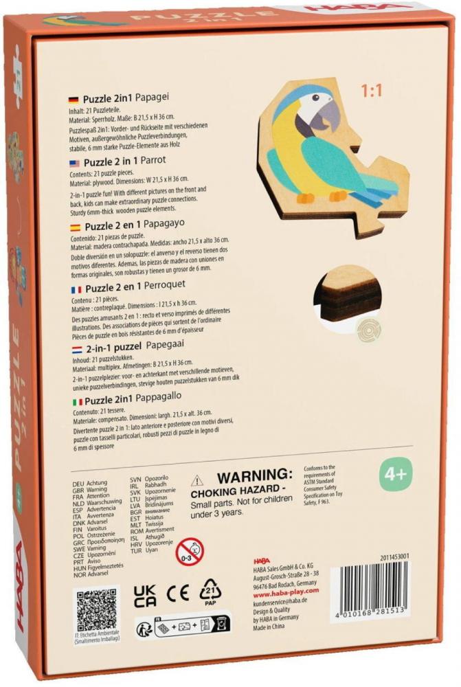 21 Teile HABA Kinder Puzzle 2 in 1 Papagei 2011453001