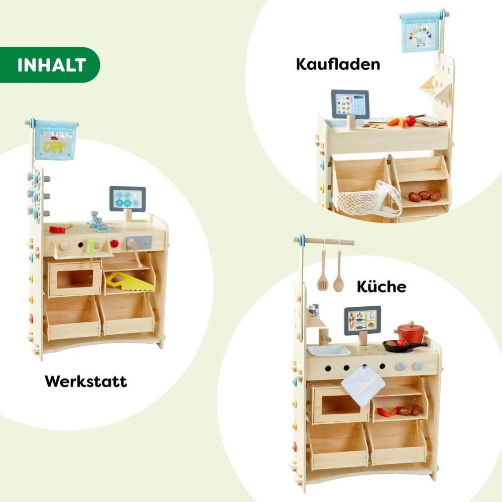 HABA Spielwelt Creative Play 3in1 Spielküche Kaufladen & Werkstatt für Kinder 2011830001