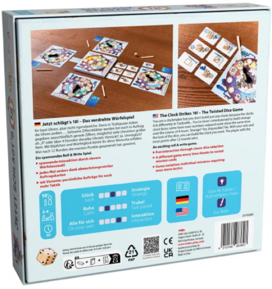HABA Familienspiel Würfelspiel Jetzt schlägt’s 18! 2011826001
