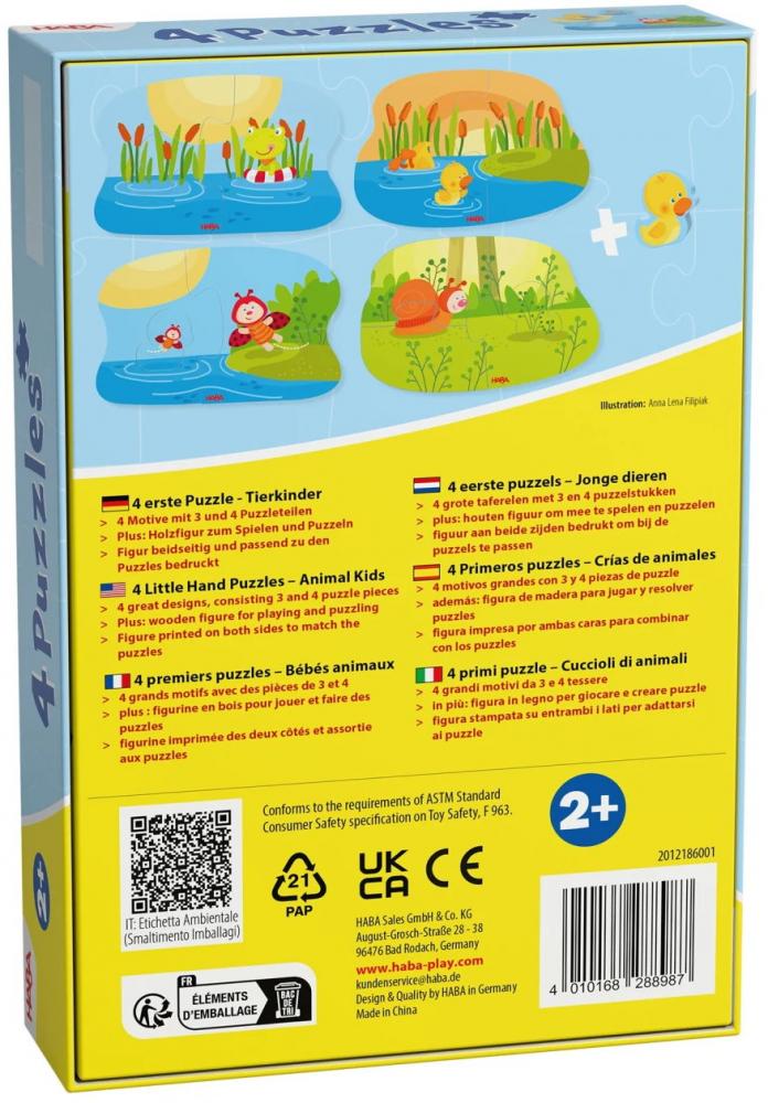 2, 2x3, 4 Teile HABA Kinder Puzzle 4 erste Puzzles Tierkinder mit Holzfigur Ente 2012186001