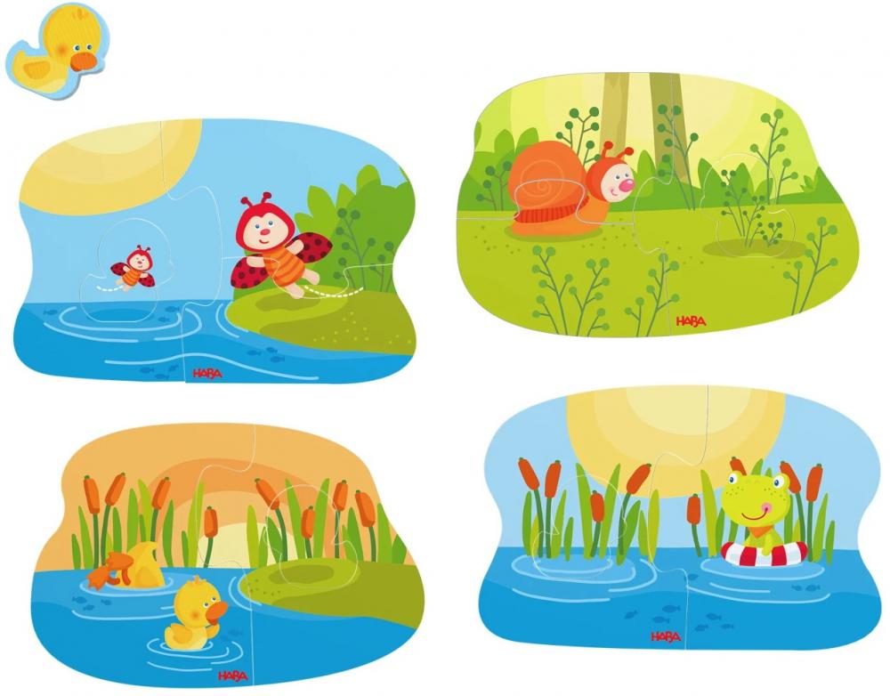 2, 2x3, 4 Teile HABA Kinder Puzzle 4 erste Puzzles Tierkinder mit Holzfigur Ente 2012186001