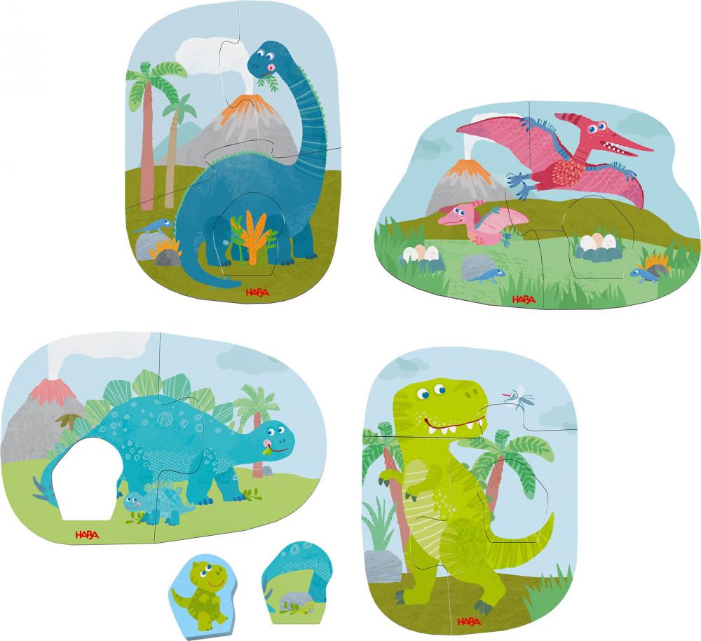 2, 2x3, 4 Teile HABA Kinder Puzzle 4 erste Puzzles Dinos mit Holzfigur Babydino 2012186002