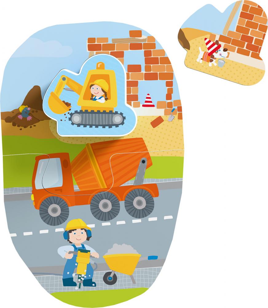 2, 2x3, 4 Teile HABA Kinder Puzzle 4 erste Puzzles Baustelle mit Holzfigur Bagger 2012186003